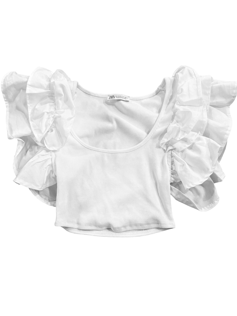 Zara cropped ruffle tank in white, size S worn once